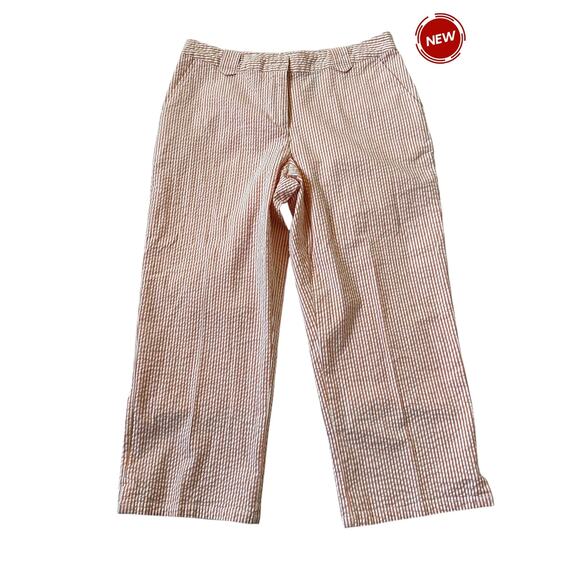 Liz Claiborne Orange|White Striped Stretch Cropped Pants Women's Size 8 NWT 24-2 - Picture 1 of 6